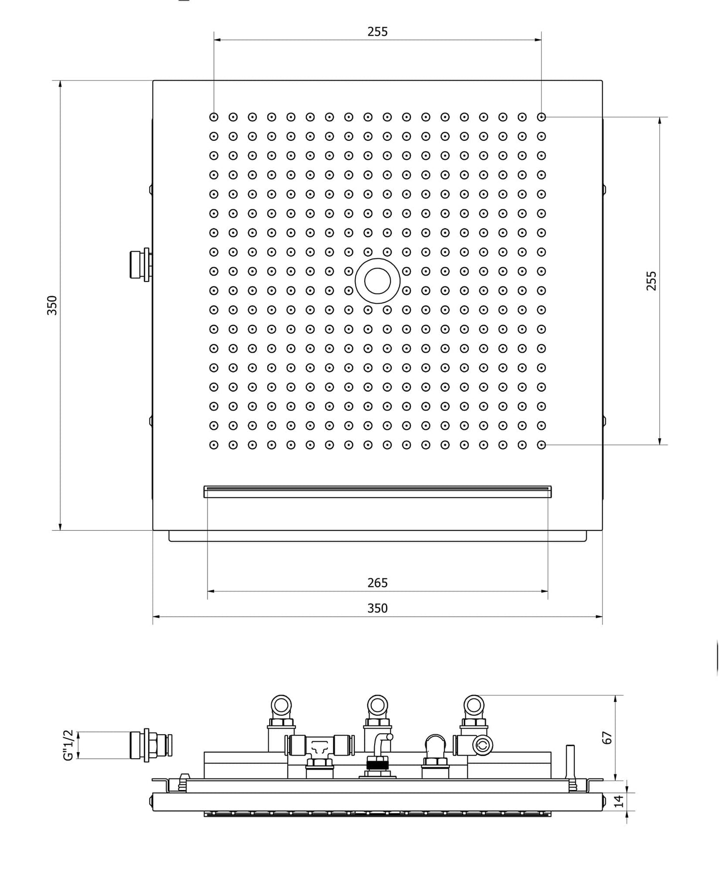 IB Rubinetti AQUARIVA Soffione Doccia Quadrato Da Semi Incasso A Soffitto Con Getto A Pioggia Cascata E Cromoterapia 350x350 mm Stile Moderno Materiale Ottone Finitura Cromata