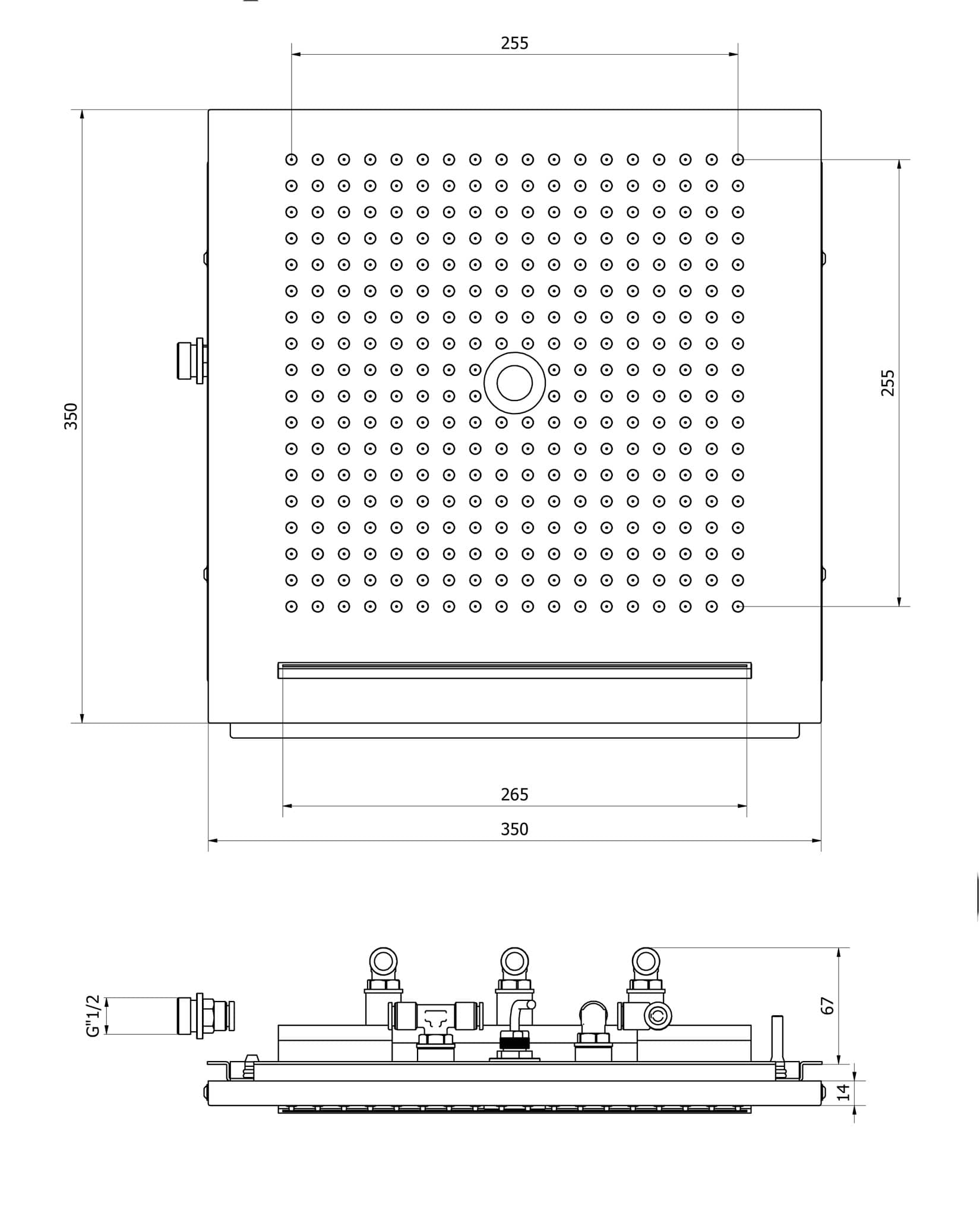 IB Rubinetti AQUARIVA Soffione Doccia Quadrato Da Semi Incasso A Soffitto Con Getto A Pioggia Cascata E Cromoterapia 350x350 mm Stile Moderno Materiale Ottone Finitura Cromata