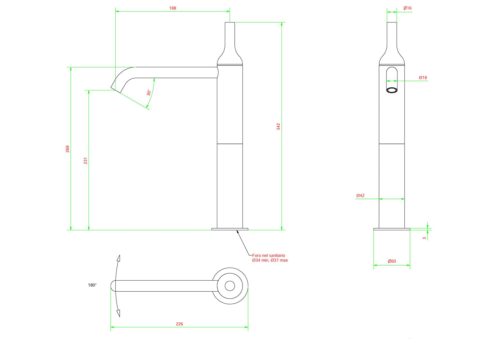 IB Rubinetti BATLO' Miscelatore Lavello Standard Appoggio Monoforo Monocomando Stile Moderno Materiale Ottone Finitura Cromata