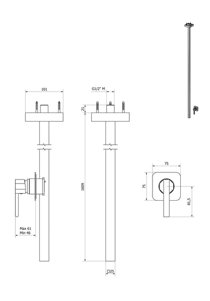 Miscelatore lavabo da soffitto alimentato con comando remoto incluso marca IB rubinetti modello Belmondo Elle rubinetteria rubinetto ottone cromato bagno Rivenditore Autorizzato Campania Arredamento Arredo Finitura Cromo Fontana garanzia 10 anni azienda