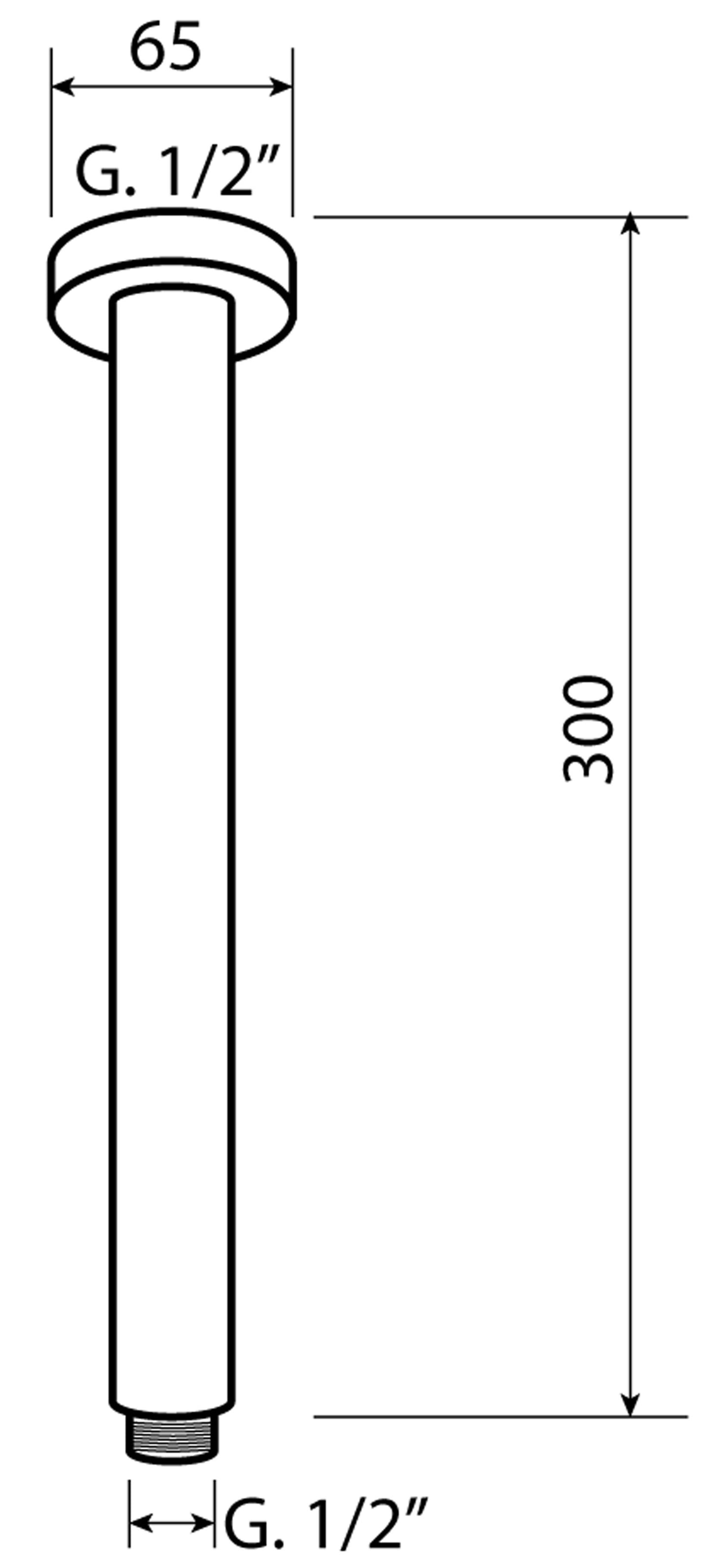 Duemmeggi Braccio Tondo Soffitto Doccia A 300 MM Ottone Finitura Cromata Made in Italy Garanzia 5 Anni