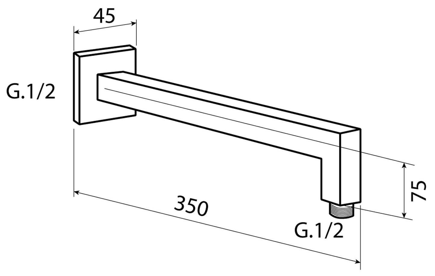 Duemmeggi Braccio Quadro Doccia 350 MM Installazione Parete Muro Forma Quadra Materiale Ottone Finitura Cromata Made in Italy Garanzia 5 Anni