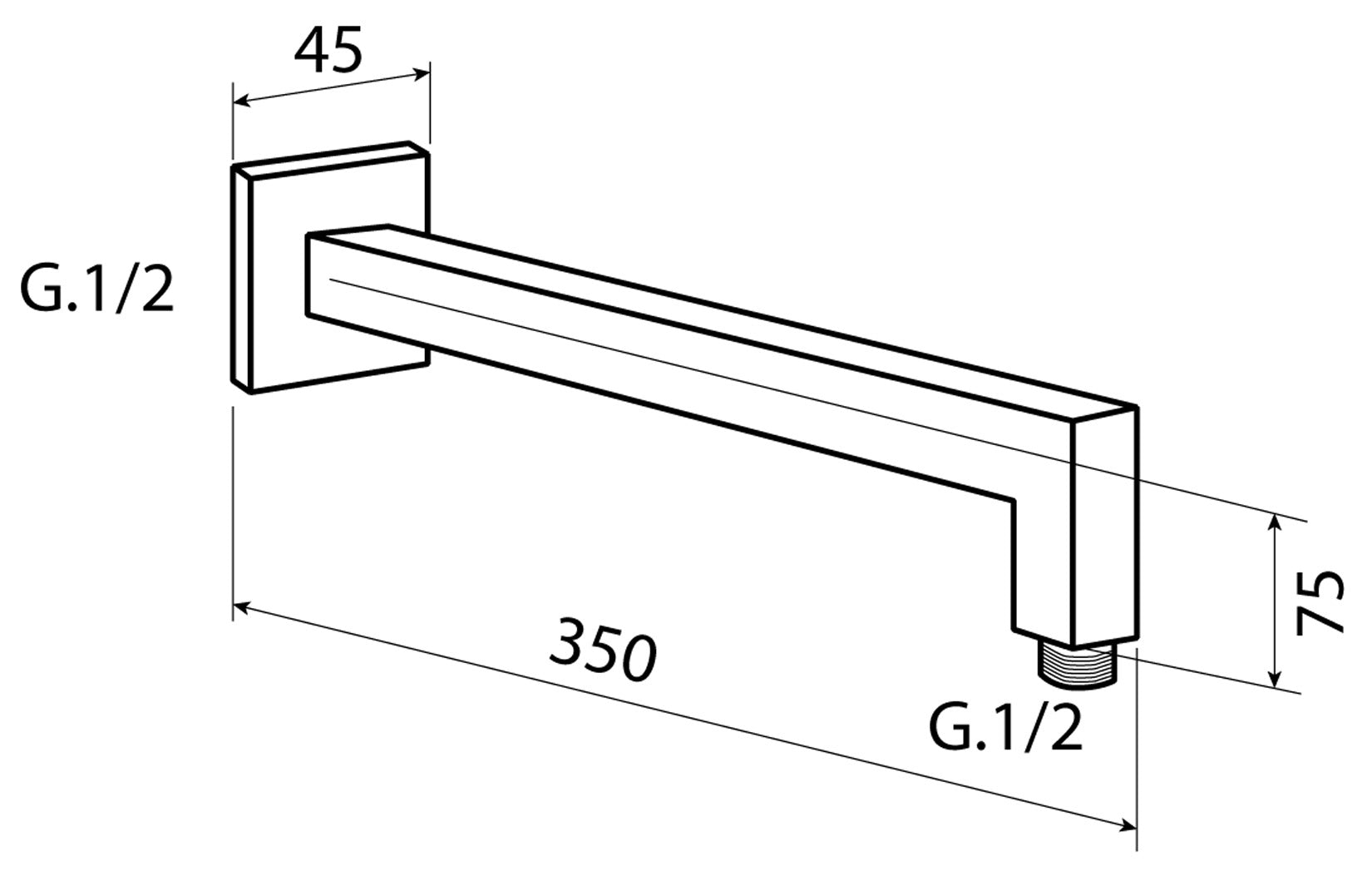 Duemmeggi Braccio Quadro Doccia 350 MM Installazione Parete Muro Forma Quadra Materiale Ottone Finitura Cromata Made in Italy Garanzia 5 Anni