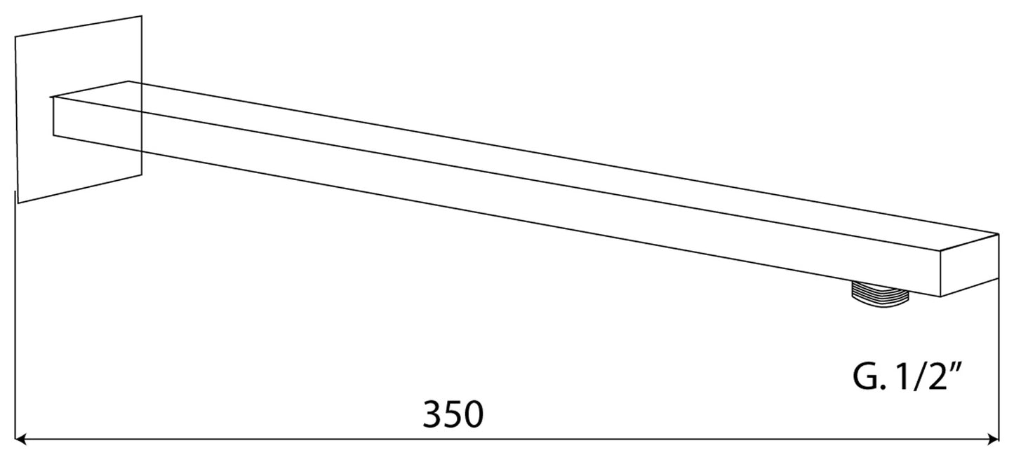 Duemmeggi Braccio Quadro Slim Doccia 350 MM Installazione Parete Muro Materiale Ottone Finitura Cromata Made in Italy Garanzia 5 Anni