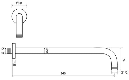 Duemmeggi Braccio Tondo Easy Ø20 Doccia 340 MM Installazione Parete Muro Materiale Ottone Finitura Cromata Made in Italy Garanzia 5 Anni