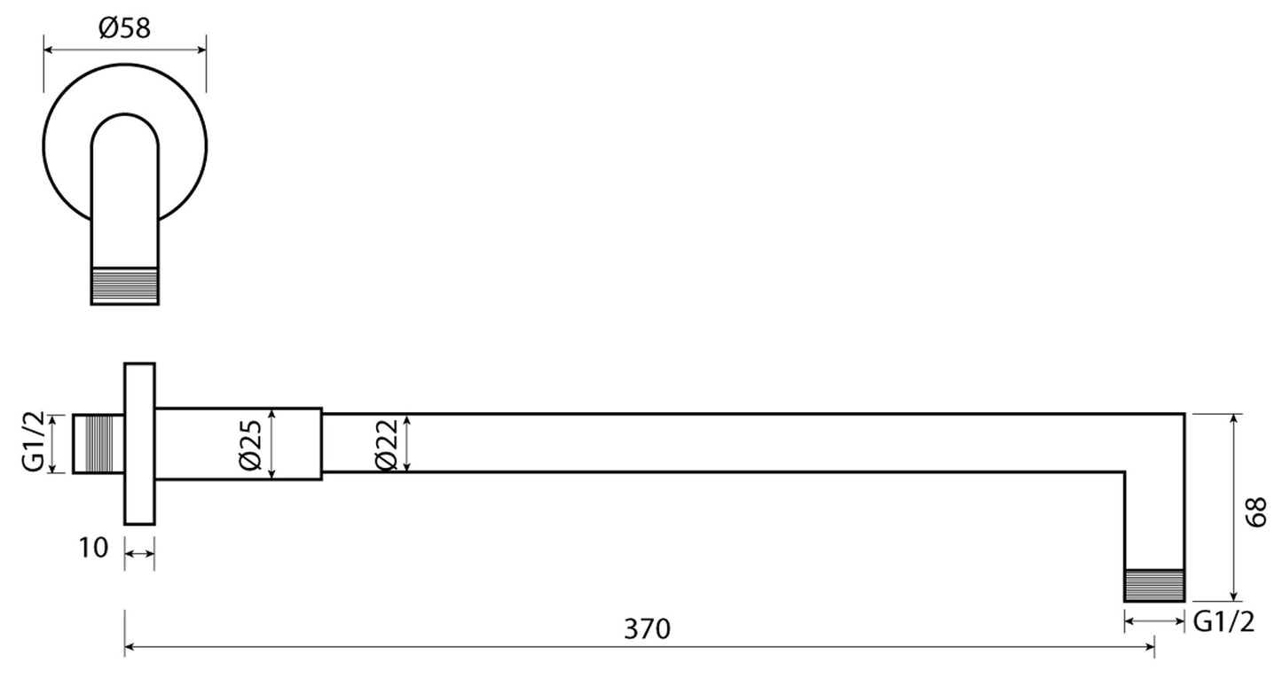 Duemmeggi Braccio Tondo 370-90° Doccia 370 MM Con Supporto Installazione A Muro Parete Tondo Ottone Finitura Cromata Made in Italy Garanzia 5 Anni