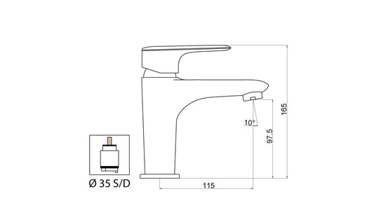 Miscelatore Lavabo Con Piletta Scarico Automatico 1" 1/4" Duemmeggi Beta Installazione Appoggio Monoforo 1 Foro 1 Leva Monocomando Manopola Stile Moderno Lunghezza 115 mm Altezza 165 mm Ottone Finitura Cromata Made in Italy Garanzia 5 Anni