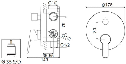 Miscelatore Incasso Doccia Con Deviatore Automatico Duemmeggi Beta 2 Vie Con Piastra Stile Moderno Forma Tondeggiante Meccanico 2 Fori 1 Leva Manopola Monocomando Ottone Finitura Cromata Made in Italy Garanzia 5 Anni