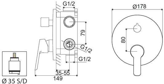 Miscelatore Incasso Doccia Con Deviatore Automatico Duemmeggi Beta 2 Vie Con Piastra Stile Moderno Forma Tondeggiante Meccanico 2 Fori 1 Leva Manopola Monocomando Ottone Finitura Cromata Made in Italy Garanzia 5 Anni