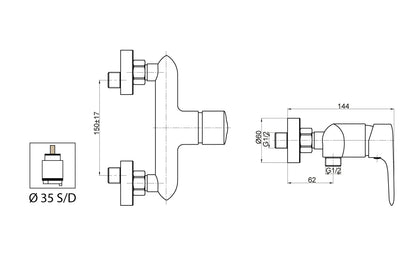 Miscelatore Doccia Esterno Attacco 1/2" Con Duplex E Set Doccia Duemmeggi Beta Installazione Muro Parete 3 Fori 1 Via 1 Leva Manopola Monocomando Stile Moderno Materiale Ottone Finitura Cromata Made in Italy Garanzia 5 Anni