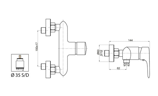 Miscelatore Doccia Esterno Attacco 1/2" Con Duplex E Set Doccia Duemmeggi Beta Installazione Muro Parete 3 Fori 1 Via 1 Leva Manopola Monocomando Stile Moderno Materiale Ottone Finitura Cromata Made in Italy Garanzia 5 Anni