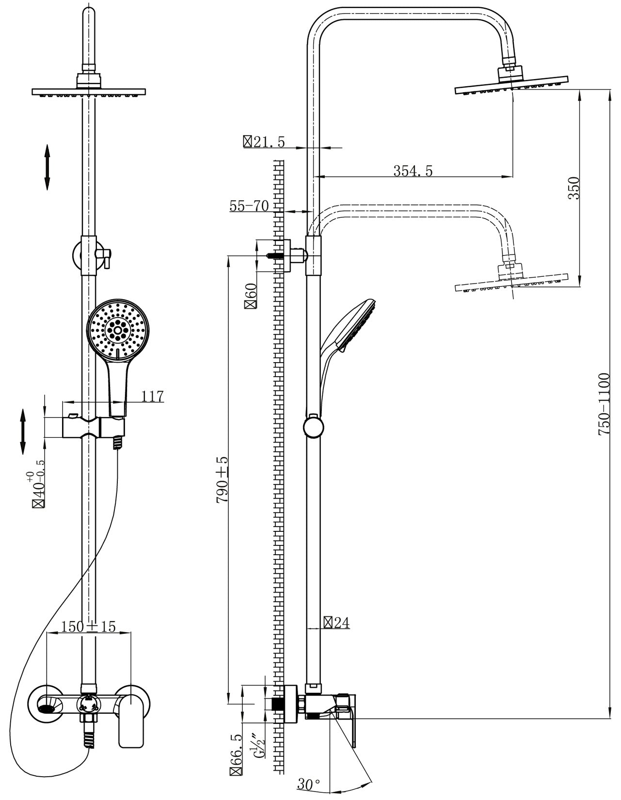 Colonna Doccia Duemmeggi Venere In Ottone Regolabile In Altezza Con Miscelatore Esterno A Tre Uscite Con Soffione Inox Slim 316 Tondo Diametro 200 MM Con Doccetta Tonda In ABS Finitura Cromata