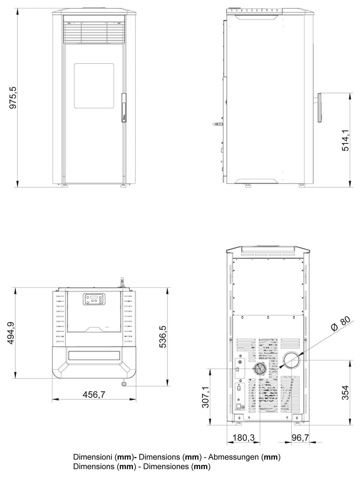 Royal Palazzetti Ilena E Air 80 Rivestimento Acciaio Top Ceramica Colore Rosso Bordeaux Potenza 8,6 Kw Stufa Pellet Aria Ventilata Ermetica Uscita Fumi Posteriore Canalizzazione Aria Comburente Comandi Sfioro Programma Digitale Braciere Ghisa Cassetto