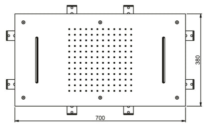 Soffione Duemmeggi Temptation Rectangular Acciaio Inox Lucido 380x700 mm Incassato Soffitto Getto Doppio Pioggia E Doppia Cascata Luci LED RGB Cromoterapia Radiocomando E Alimentatore