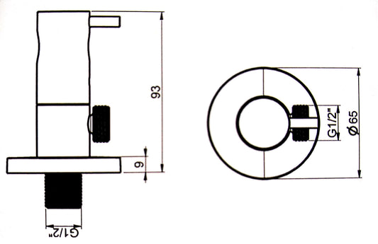 Fontana Duemmeggi Rubinetto Shut Off D'Arresto Con Presa H20 Tonda Diametro 30 mm Con Astina - 1 Via - Con Rosone - Con Supporto Doccia Finitura Cromata
