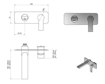 IB Rubinetti WHYNOT? Miscelatore Lavabo Incluso di Parte Esterna e Parte Interna ad Incasso Monocomando Installazione A Muro 2 Fori Con Piletta Di Scarico Clik - Clack Lunghezza 196 mm Con Piastra Stile Moderno Materiale Ottone Finitura Cromata
