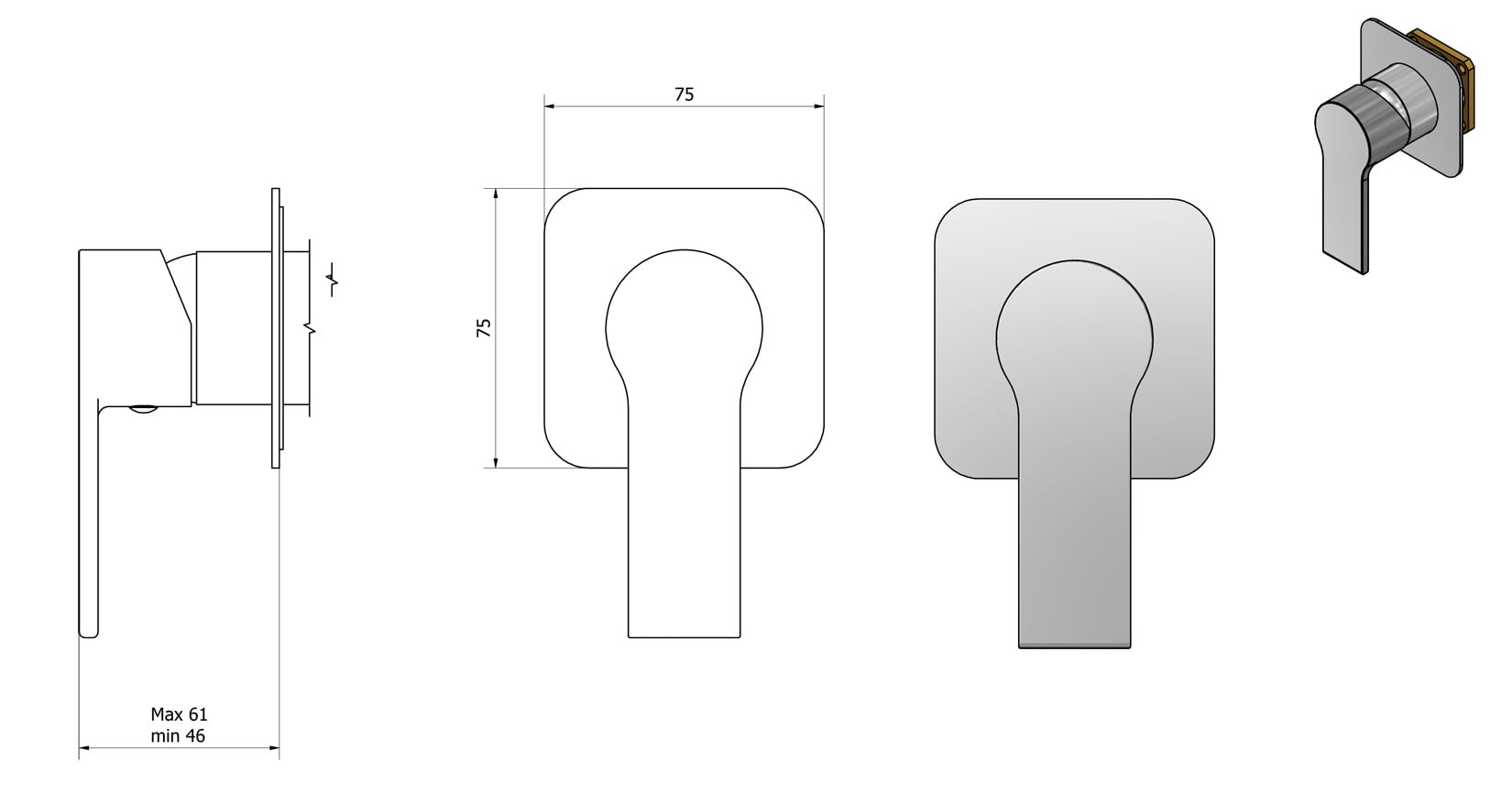 IB Rubinetti WHYNOT? Miscelatore Doccia Meccanico Incluso di Parte Esterna e Parte Interna Installazione Incasso A Parete Monoforo 1 Via Monocomando Con Piastra Stile Moderno Materiale Ottone Finitura Cromata