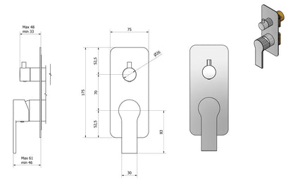 IB Rubinetti WHYNOT? Miscelatore Doccia Meccanico Installazione Incasso A Parete 2 Fori Con Deviatore A 3 Vie Monocomando Con Piastra Stile Moderno Materiale Ottone Finitura Cromata