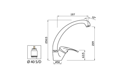 Miscelatore Lavello Canna Snodata Alta Duemmeggi Gamma Appoggio 1 Foro Monoforo 1 Leva Manopola Monocomando Stile Moderno Classico Contemporaneo Materiale Ottone Finitura Cromata Made in Italy Garanzia 5 Anni