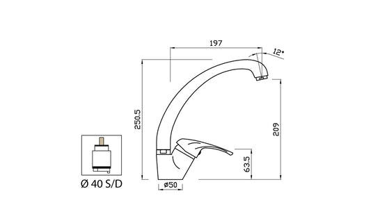 Miscelatore Lavello Canna Snodata Alta Duemmeggi Gamma Appoggio 1 Foro Monoforo 1 Leva Manopola Monocomando Stile Moderno Classico Contemporaneo Materiale Ottone Finitura Cromata Made in Italy Garanzia 5 Anni