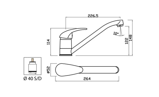 Miscelatore Lavello Monoforo Canna Snodata Fusa Duemmeggi Gamma Appoggio 1 Foro Monoforo 1 Leva Manopola Monocomando Stile Moderno Classico Contemporaneo Materiale Ottone Finitura Cromata Made in Italy Garanzia 5 Anni