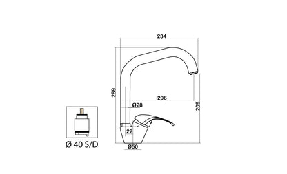 Miscelatore Lavello Cucina Lavatoio Canna Snodata Alta Idroformata Duemmeggi Gamma Appoggio 1 Foro Monoforo 1 Leva Manopola Monocomando Stile Moderno Classico Contemporaneo Materiale Ottone Finitura Cromata Made in Italy Garanzia 5 Anni