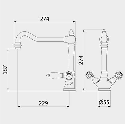 IB Rubinetti HERMES Elle Miscelatore Lavello Standard Appoggio Monoforo Con Due Leve Stile Classico Materiale Ottone Finitura Cromata