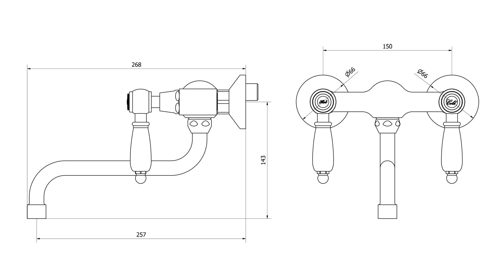 IB Rubinetti HERMES Elle Miscelatore Lavello Standard A Muro 2 Fori Con Due Leve Stile Classico Materiale Ottone Finitura Cromata