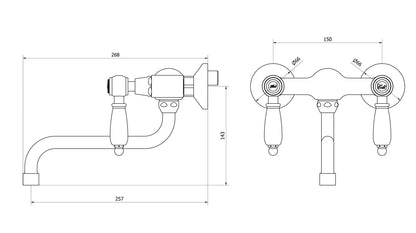 IB Rubinetti HERMES Elle Miscelatore Lavello Standard A Muro 2 Fori Con Due Leve Stile Classico Materiale Ottone Finitura Cromata