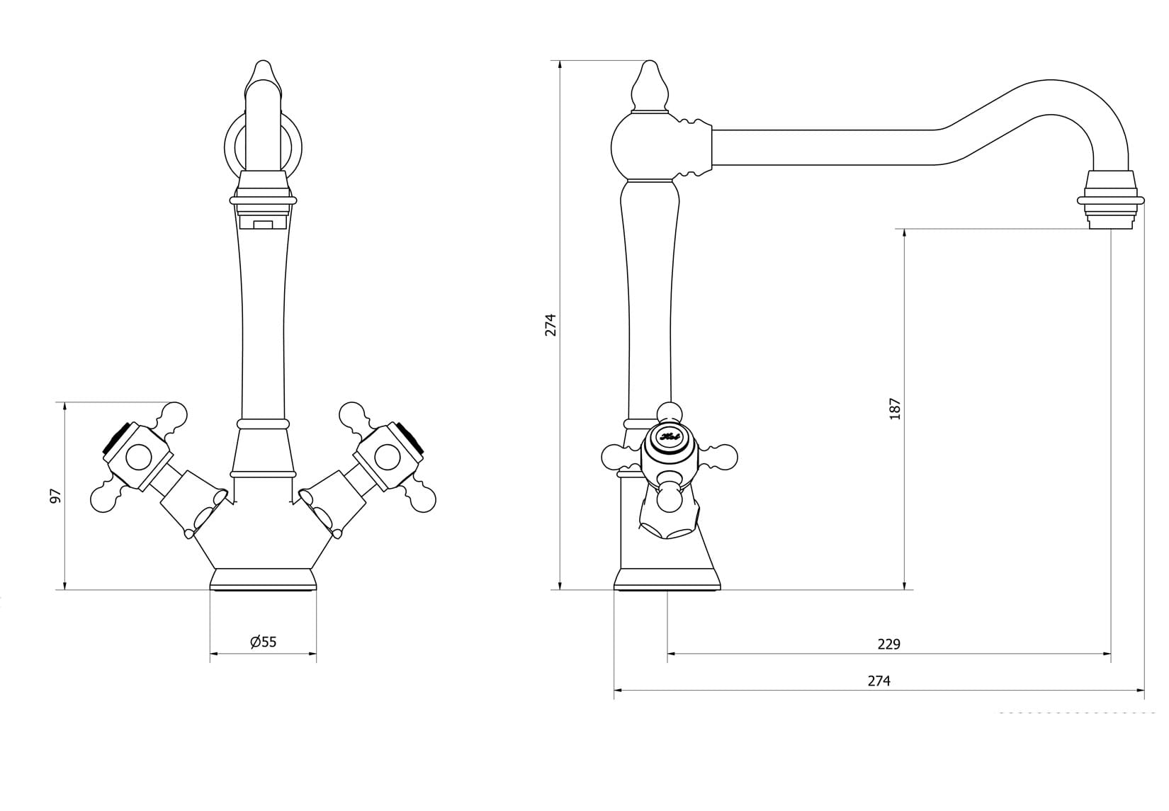 IB Rubinetti HERMES Miscelatore Lavello Standard Appoggio Monoforo Con Due Leve Stile Classico Materiale Ottone Finitura Cromata