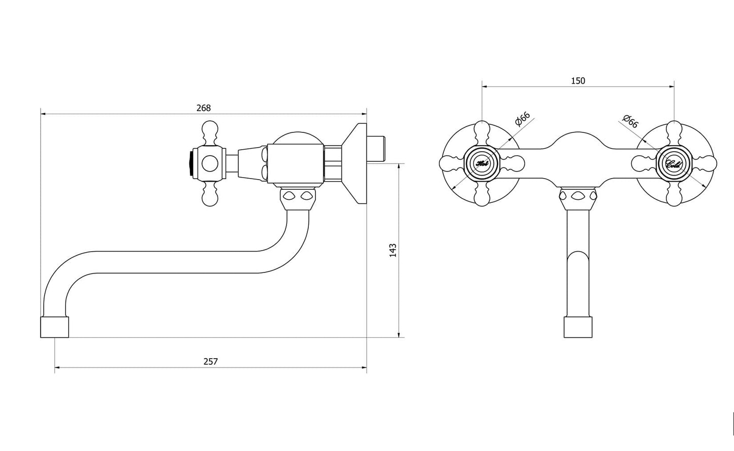 IB Rubinetti HERMES Miscelatore Lavello Standard A Parete Due Fori Con Due Leve Stile Classico Materiale Ottone Finitura Cromata