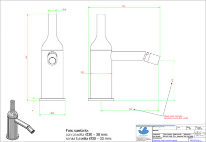 Miscelatore bidet completo di piletta di scarico Click-Clack  marca IB rubinetti modello Batlò rubinetteria ottone cromato bagno appoggio