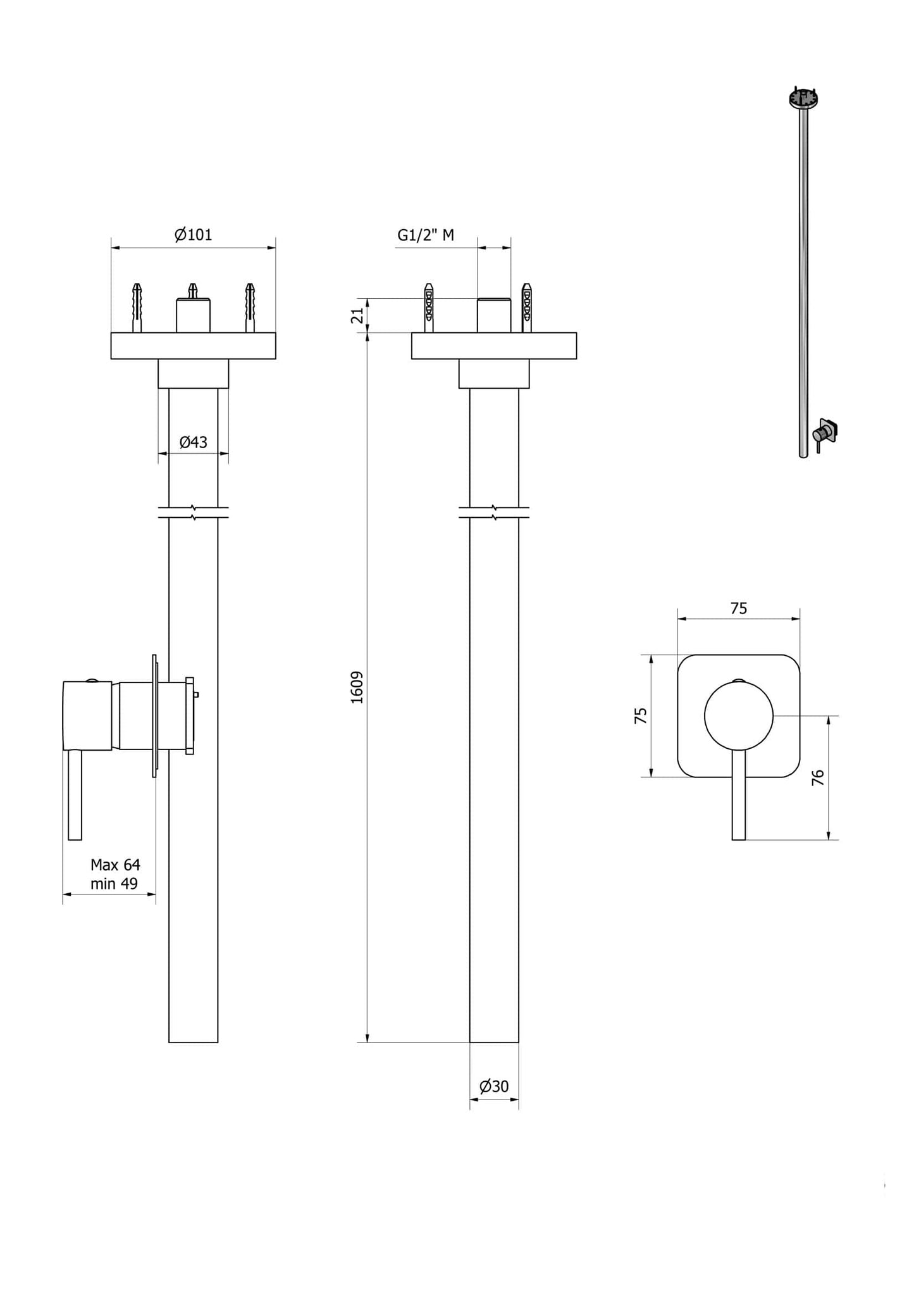 IB Rubinetti Industria Miscelatore Lavabo 2 Fori A Soffitto Senza Piletta Di Scarico 1 Leva Comando Remoto Con Piastra Stile Moderno Lunghezza 1609 mm Materiale Ottone Finitura Cromata