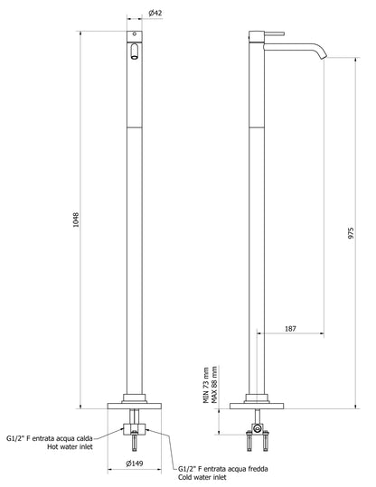 Miscelatore Lavabo Da Terra A Colonna IB Rubinetti Industria Materiale Ottone Finitura Cromata