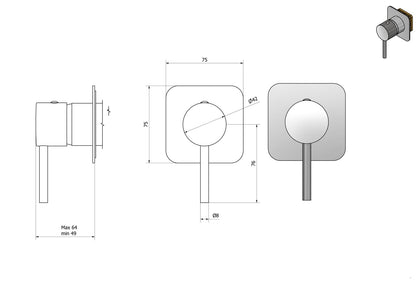 IB Rubinetti Industria Miscelatore Doccia Con Set Di Parti Esterne e Corpo Incasso A Parete A Una Via Con Piastra Senza Piletta Di Scarico Stile Moderno Materiale Ottone Finitura Cromata