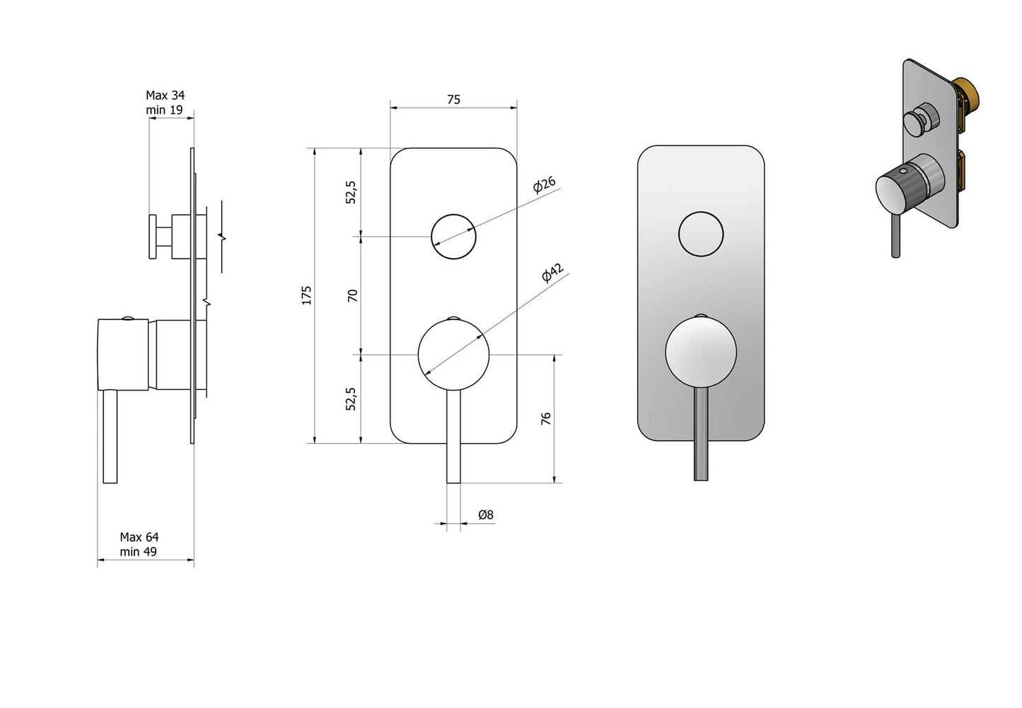 Miscelatore Doccia Incasso A Due Vie Completo IB Rubinetti Industria Materiale Ottone Finitura Cromata