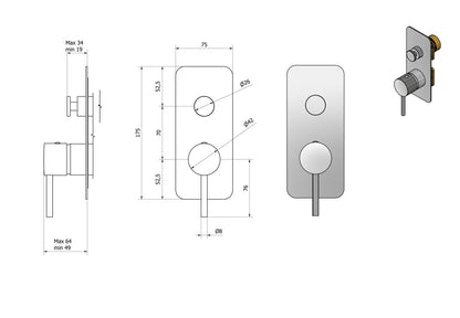 Miscelatore Doccia Incasso A Due Vie Completo IB Rubinetti Industria Materiale Ottone Finitura Cromata