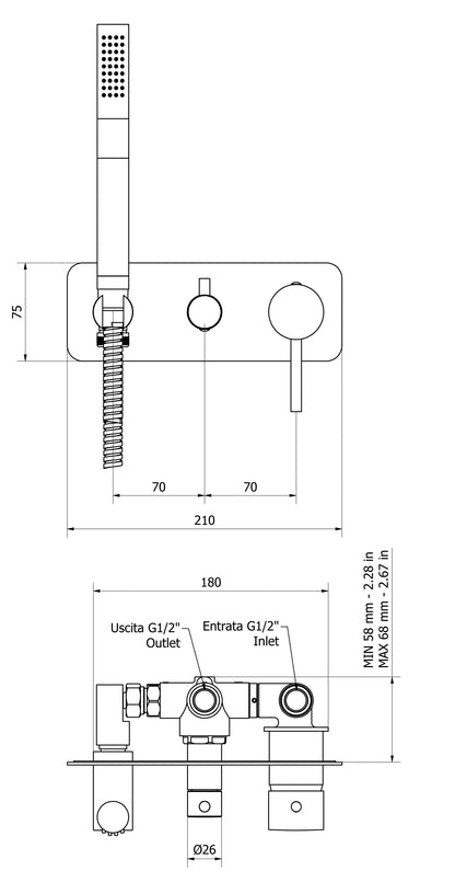 Miscelatore Doccia Incasso A Tre Vie IB Rubinetti Industria Con Kit Doccetta Integrato Nella Placca Materiale Ottone Finitura Cromata