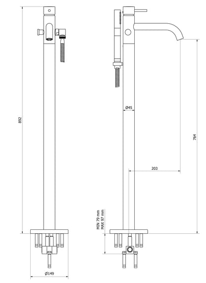 Miscelatore Bordo Vasca Da Terra Completo Di Kit Doccia IB Rubinetti Industria Materiale Ottone Finitura Cromata