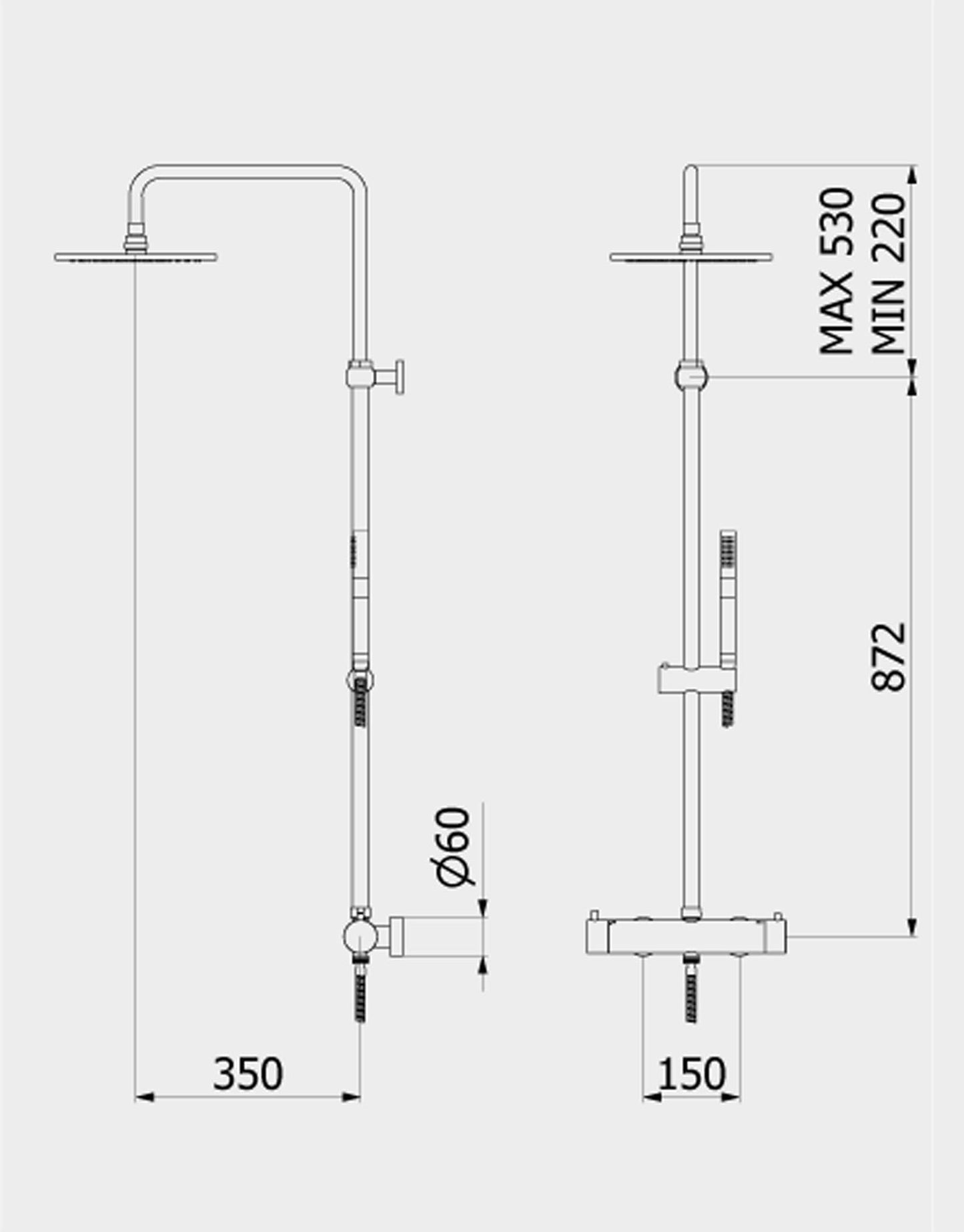 IB Rubinetti SHOWER COLUMNS Gruppo Colonna Doccia Industria Attrezzata Multifunzione A Parete Frontale Miscelatore Termostatico Materiale Ottone Finitura Cromata Senza Indromassaggio Con Doccetta E Soffione Anticalcare