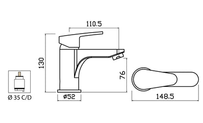 Miscelatore Lavabo Con Piletta Scarico Automatico 1" 1/4" Duemmeggi Sky Installazione Appoggio Monoforo Stile Moderno 1 Foro 1 Leva Manopola Monocomando Lunghezza 148,5 mm Altezza 130 mm Materiale Ottone Finitura Cromata Made in Italy Garanzia 5 Anni