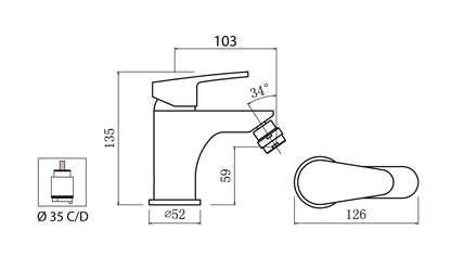 Miscelatore Bidet Con Piletta Scarico Automatico 1" 1/4" Duemmeggi Sky Installazione Appoggio Monoforo 1 Foro 1 Leva Manopola Monocomando Stile Moderno Ottone Finitura Cromata Made in Italy Garanzia 5 Anni