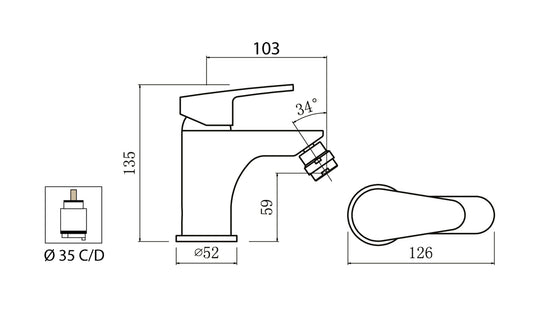 Miscelatore Bidet Con Piletta Scarico Automatico 1" 1/4" Duemmeggi Sky Installazione Appoggio Monoforo 1 Foro 1 Leva Manopola Monocomando Stile Moderno Ottone Finitura Cromata Made in Italy Garanzia 5 Anni