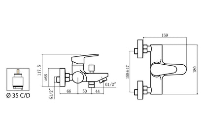 Miscelatore Vasca Esterno Con Duplex E Set Doccia Duemmeggi Sky Installazione Parete Muro 3 fori Con Doccetta Monocomando 1 Leva Manopola Stile Moderno Ottone Finitura Cromata Made in Italy Garanzia 5 Anni