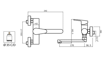 Miscelatore Lavello Cucina Lavatoio A Parete Muro Duemmeggi Sky Stile Classico Moderno 1 Leva Manopola Monocomando Materiale Ottone Finitura Cromata Made in Italy Garanzia 5 Anni