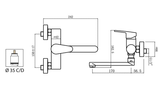 Miscelatore Lavello Cucina Lavatoio A Parete Muro Duemmeggi Sky Stile Classico Moderno 1 Leva Manopola Monocomando Materiale Ottone Finitura Cromata Made in Italy Garanzia 5 Anni