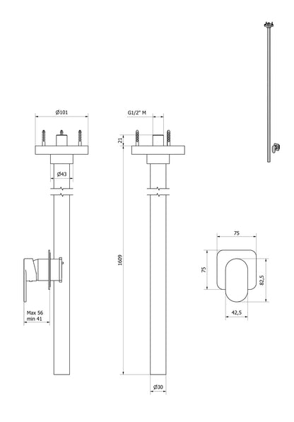 Miscelatore bocca da soffitto alimentata con comando remoto incluso marca IB rubinetti modello K2 rubinetteria rubinetto ottone cromato bagno casa parete fontana finitura cromo rivenditore autorizzato campania arredamento garanzia 10 anni azienda