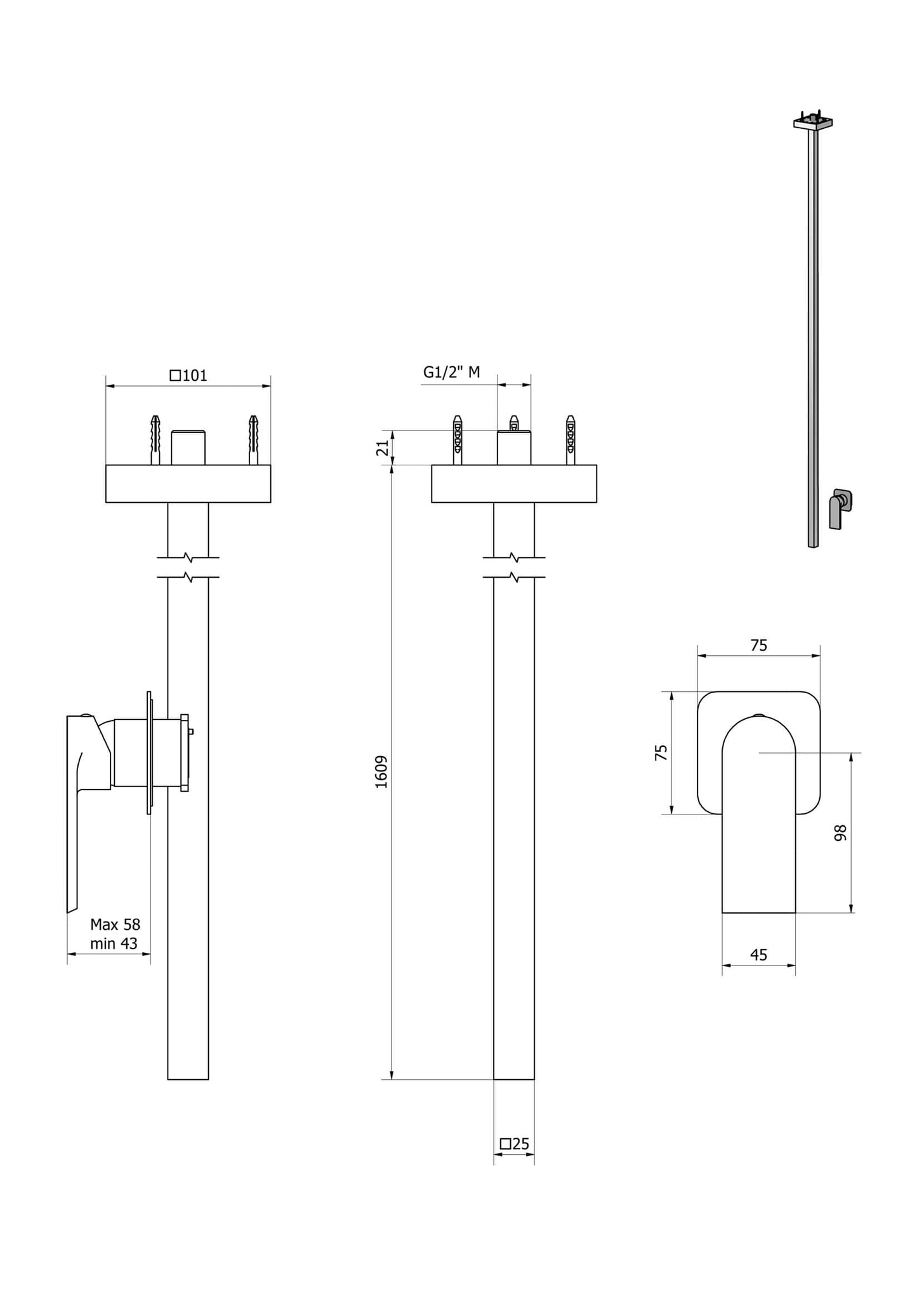 Miscelatore bocca da soffitto alimentata con comando remoto incluso marca IB rubinetti modello K3 rubinetteria rubinetto ottone cromato bagno casa parete fontana finitura cromo rivenditore autorizzato campania arredamento garanzia 10 anni azienda