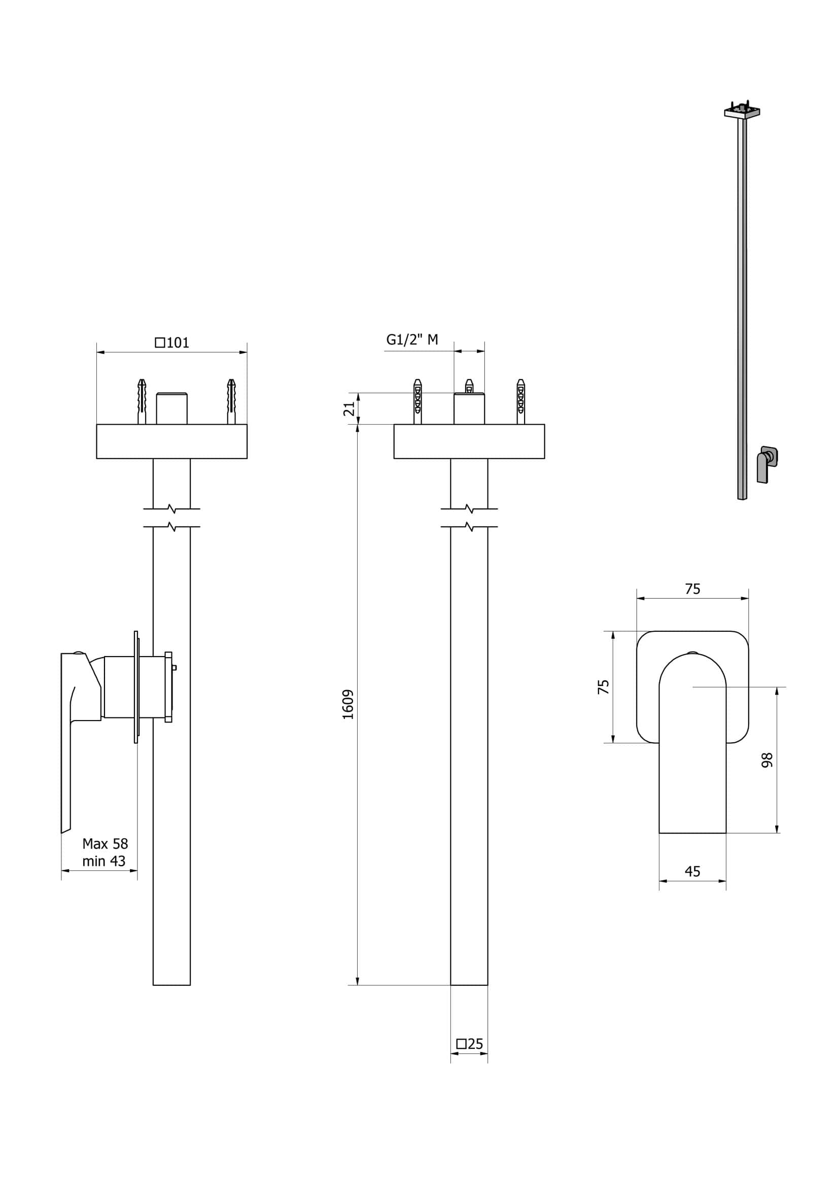 Miscelatore bocca da soffitto alimentata con comando remoto incluso marca IB rubinetti modello K3 rubinetteria rubinetto ottone cromato bagno casa parete fontana finitura cromo rivenditore autorizzato campania arredamento garanzia 10 anni azienda