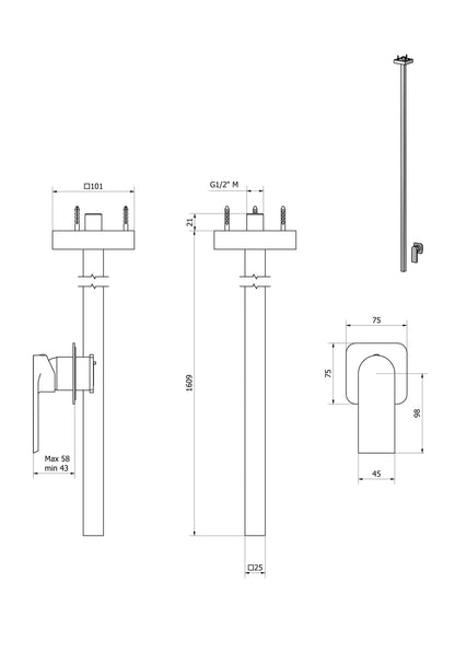 Miscelatore bocca da soffitto alimentata con comando remoto incluso marca IB rubinetti modello K3 rubinetteria rubinetto ottone cromato bagno casa parete fontana finitura cromo rivenditore autorizzato campania arredamento garanzia 10 anni azienda